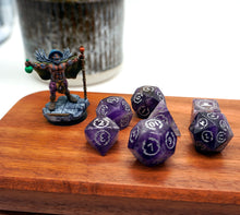 Load image into Gallery viewer, Amethyst Gemstone Polyhedal Dice Set